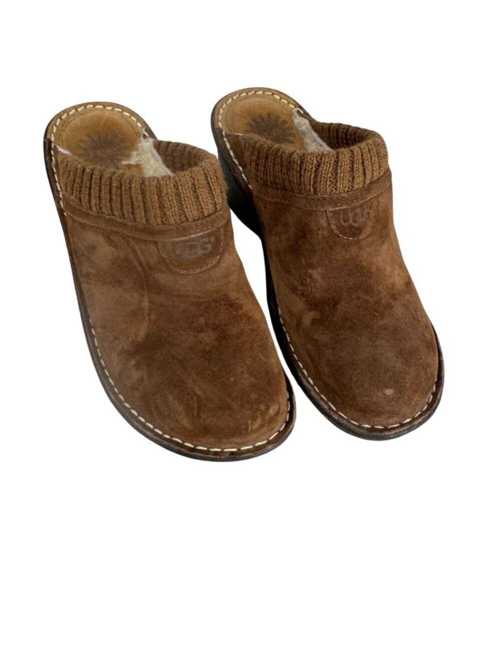 UGG Gael Brown Suede Shearling Lined Wedge Clogs Womens 7US Mules Slip On
